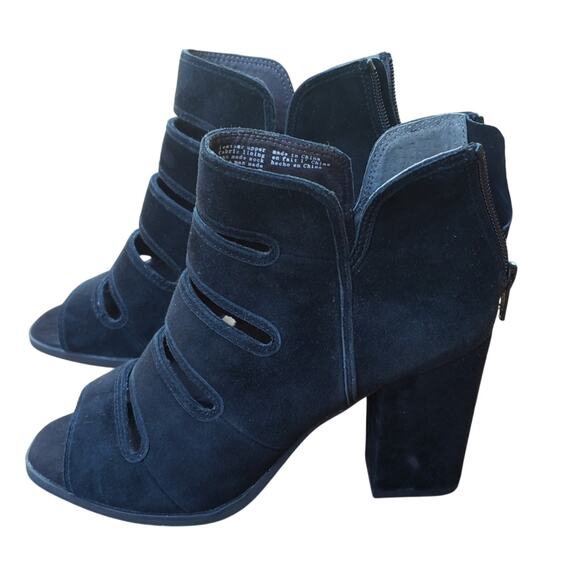 Seychelles Womens Black Suede Strappy Leather Peep Toe Ankle Booties 7M - Picture 2 of 8